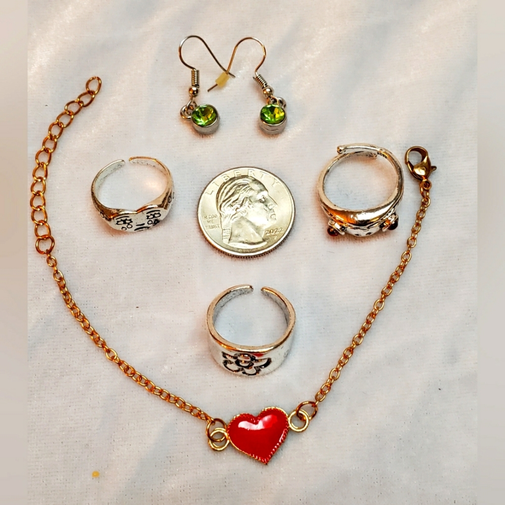 LOT Earings, Rings and a Heart Bracelet